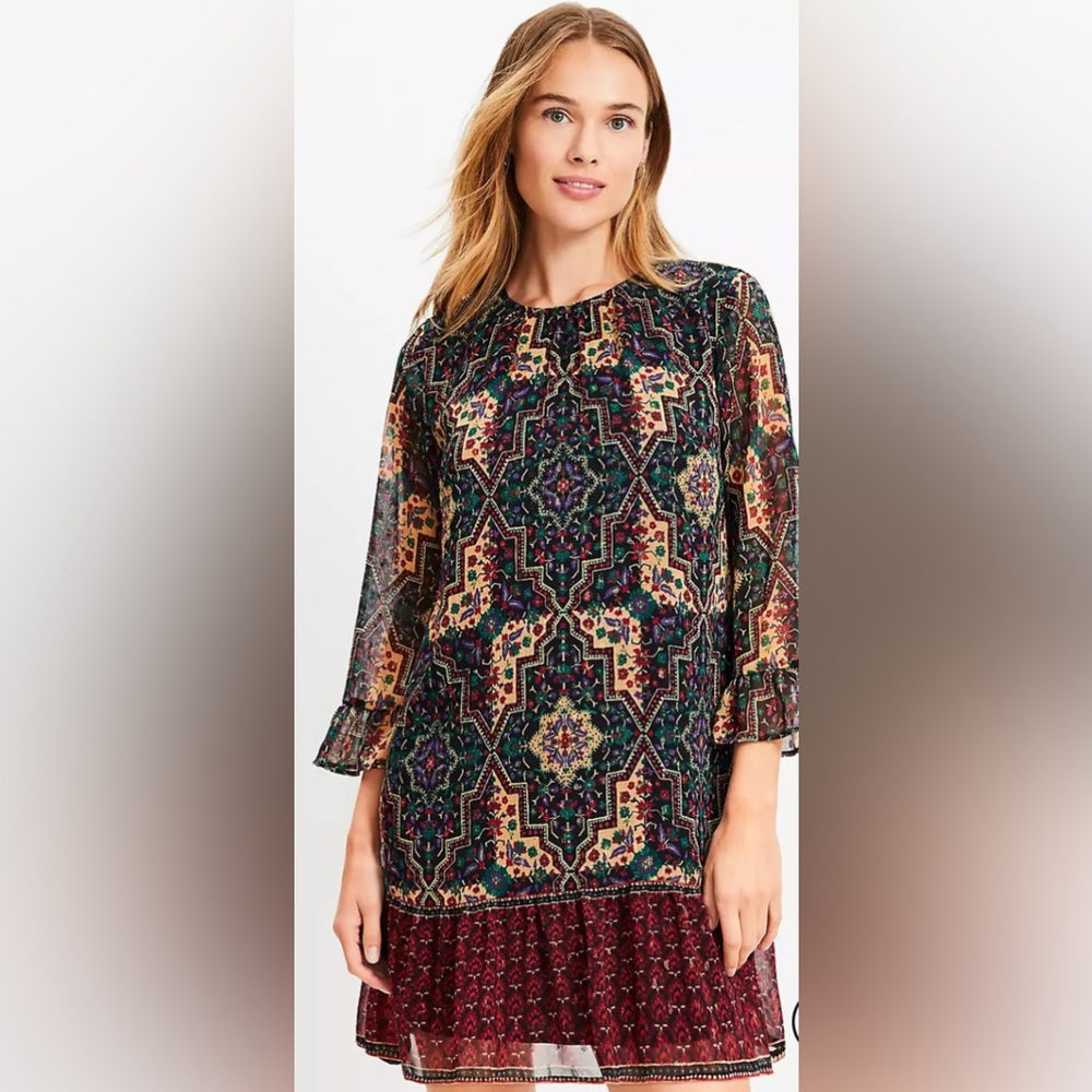 LOFT Vibrant Patterned Long Sleeve Dress